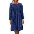 thumbnail image 1 of Moxiu Women's Cotton Linen Midi Dress Plus Size Long Sleeve Pleated Summer Dresses Vacation 2025 Crew Neck Casual Daily Wear Dress Blue,XXL, 1 of 8
