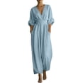 thumbnail image 1 of Moxiu Women's Elegant V Neck Jumpsuits Plus Size Dressy Casual Half Sleeve Wide Leg Long Pants Rompers Formal Office Work Overalls Light Blue,XXXL, 1 of 7