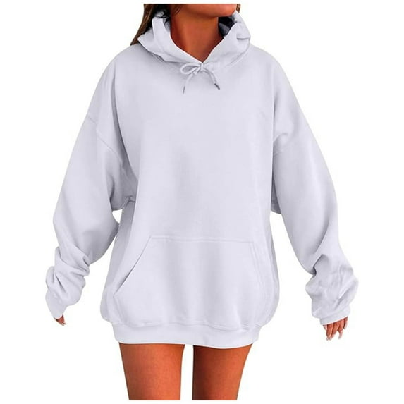 Moxiu Women's Hoodie Oversized Winter Solid Sweatshirts Fleece Hooded Pullover 2025 Basic Casual Tops Fall Preppy Sweater White,XXL
