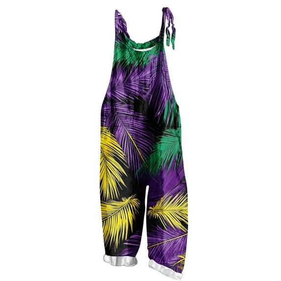 Moxiu Women's Mardi Gras Jumpsuit Wide Leg Patchwork Sequin Graphic Overalls Plus Size Adjustable Strappy Loose Fit Rompers 2025 Multicolor,S