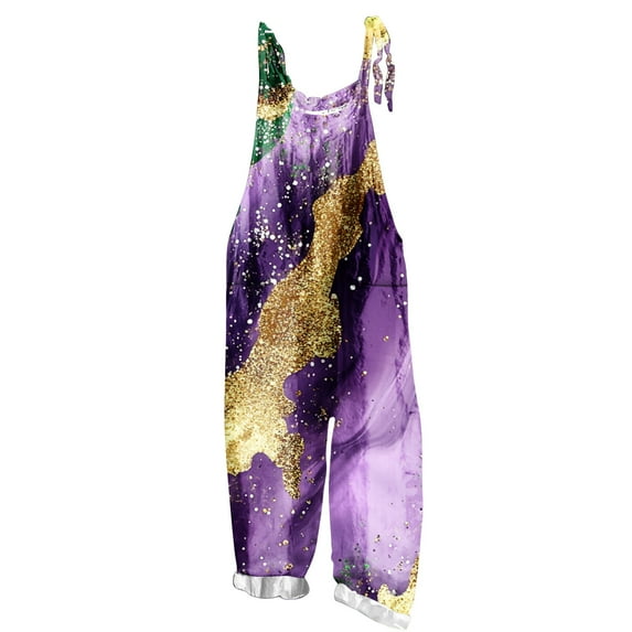 Moxiu Women's Mardi Gras Jumpsuit Wide Leg Patchwork Sequin Graphic Overalls Plus Size Adjustable Strappy Loose Fit Rompers 2025 Multicolor,XL