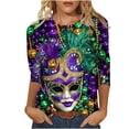 thumbnail image 1 of Moxiu Women's Mardi Gras Party Blouse - Fancy Mask 3/4 Sleeve Crewneck Carnival Graphic Tunic Silver,M, 1 of 5