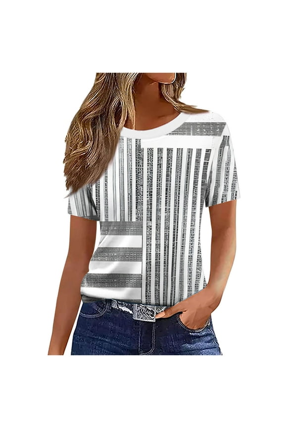 Women's Newspaper Printed Crew Neck Short Sleeve Tees Loose Fit Dressy Casual Summer Trendy Tunic Blouses Tops Gray,XXL