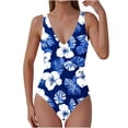thumbnail image 1 of Moxiu Women's Padded V-Neck One Piece Swimsuit Tummy Control Modest Vintage Printed Bathing Suit, 1 of 6