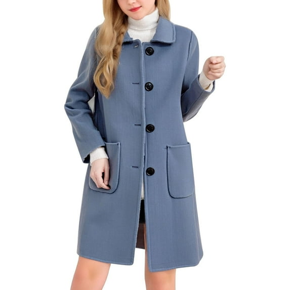 Moxiu Women's Peacoat Wool Trench Coat Women Single Breasted Notched Lapel Collar Pea Coats Winter Long Jackets Blue,XXL