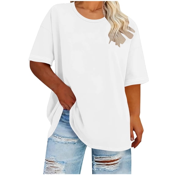 Moxiu Women's Plus Size Crew Neck Short Sleeve T Shirts Summer Casual Oversized Flowy Loose Fit Basic Curvy Tunic Tops White,XXL