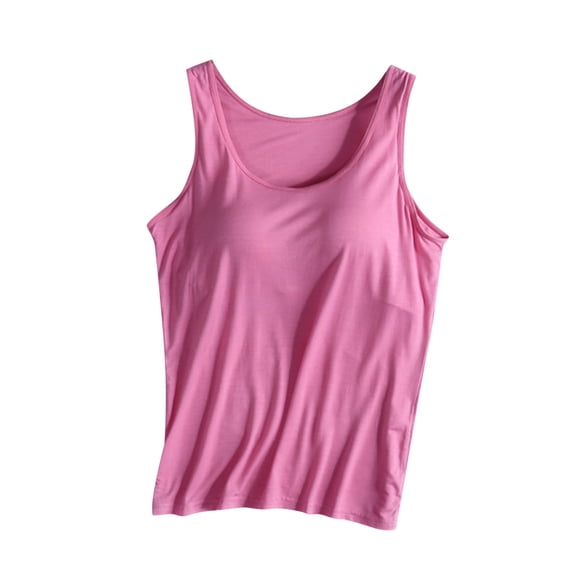 Moxiu Women's Plus Size Modal Padded Racerback Built-in Bra Yoga Workout Basic Camisole Tank Top Hot Pink,XL