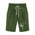 thumbnail image 1 of Moxiu Women's Pull On Bermuda Shorts Casual Cotton Curling Dandelion Print Shorts Plus Size Drawstring Elastic Waist Knee Length Summer Beach Shorts 2025 Army Green,XXL, 1 of 3