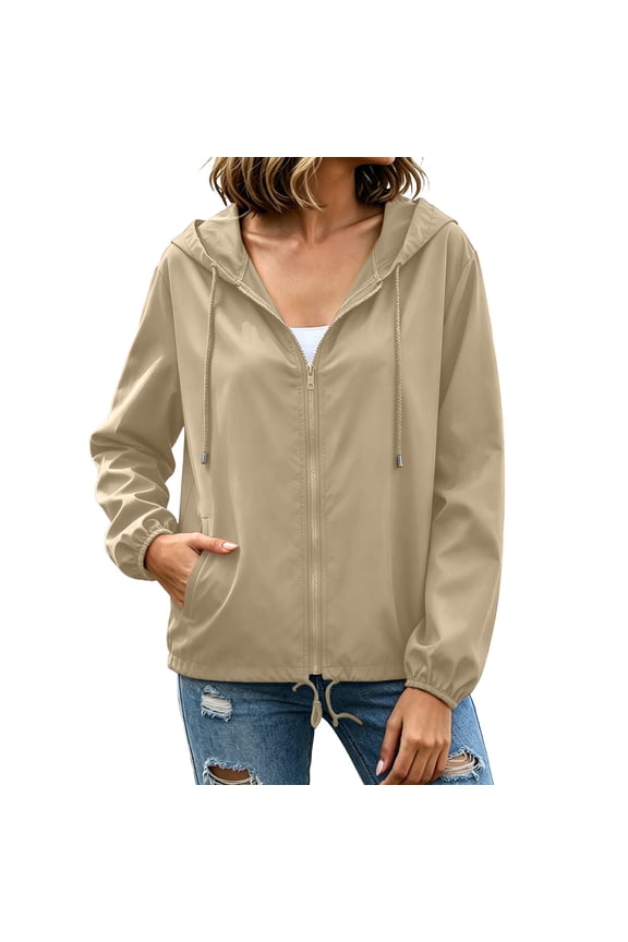 Travel Rain Coat Women Packable Lightweight Windbreaker Waterproof Raincoat Cycling Running Hiking Gear Hood Khaki,XXL