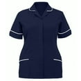 thumbnail image 1 of Moxiu Women's Short Sleeve Scrub Tops for Women Uniform Shirts Stretch V Neck Nurse Working T Shirt Fitted Basic Solid Color Housekeeping Tunics Top with Pockets 2025 Dark Blue,L, 1 of 3