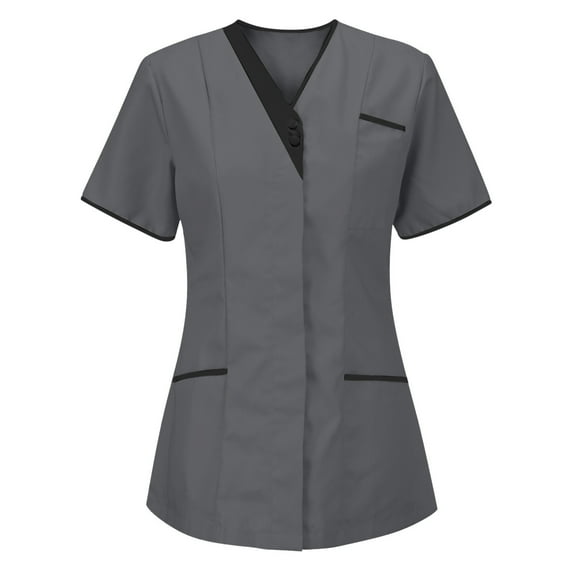 Moxiu Women's Short Sleeve Scrub Tops for Women Uniform Shirts Stretch V Neck Nurse Working T Shirt Fitted Basic Solid Color Housekeeping Tunics Top with Pockets 2025 Gray,XXXL