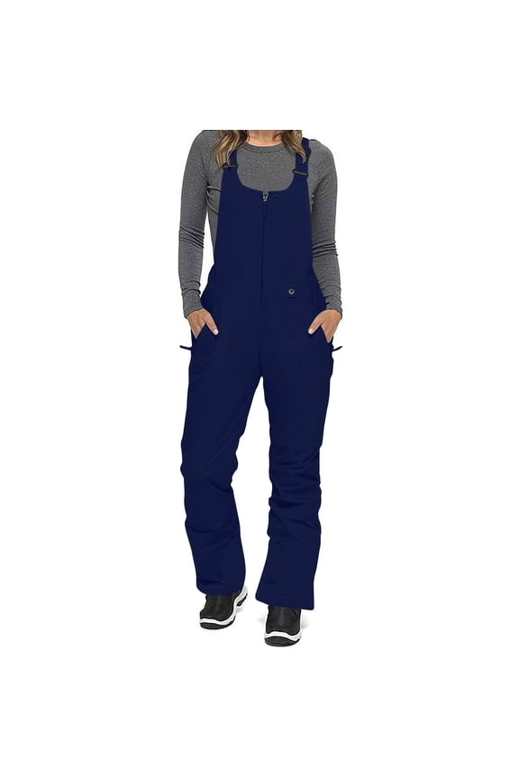 Women's Ski Bib Overalls Waterproof Windproof Insulated Snowboard Pants with Pockets & Adjustable Straps Navy,L