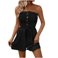 thumbnail image 1 of Moxiu Women's Summer Strapless Romper Ruffle Ruched Smocked Elastic Waist Jacquard Polka Dot Short Jumpsuit with Pockets 2026 Black,XXL, 1 of 9