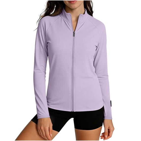Moxiu Women's UPF 50+ Lightweight Athletic Jacket Stand Collar Sun Protection Full Zip Summer Long Sleeve Hiking Outdoor Jackets Purple,M