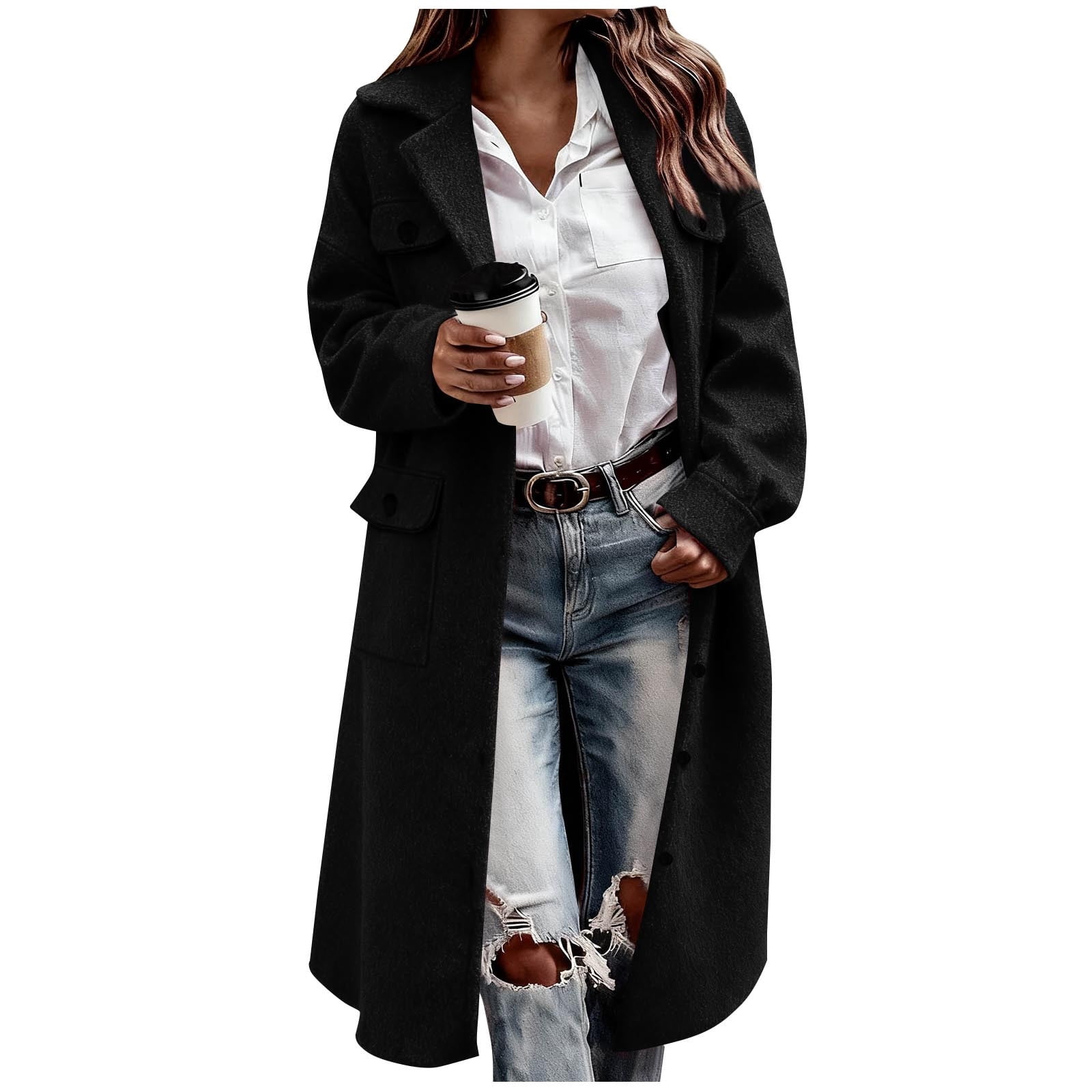Moxiu Women's Wool Jacket Trench Coat Women Single Breasted