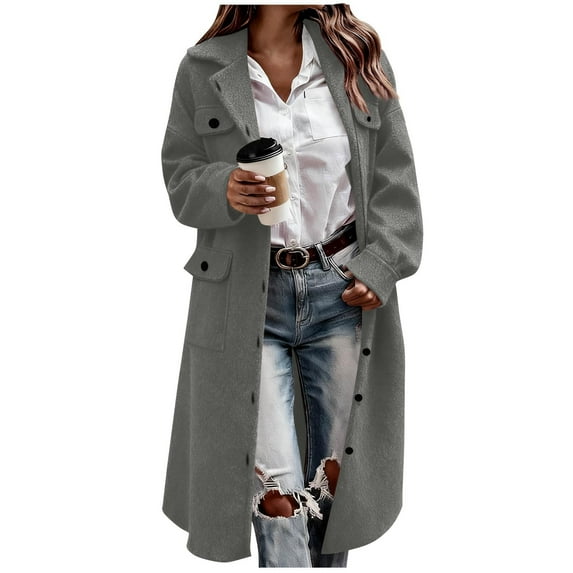 Moxiu Women's Wool Winter Coats Trench Coat Women Single Breasted Notched Lapel Collar Pea Coats Long Jackets Gray,XL