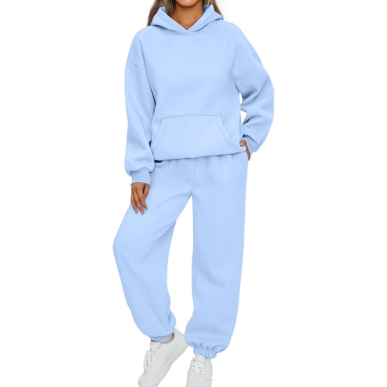 Moxiu Womens 2 Piece Outfits Lounge Light Blue Hoodie Oversized