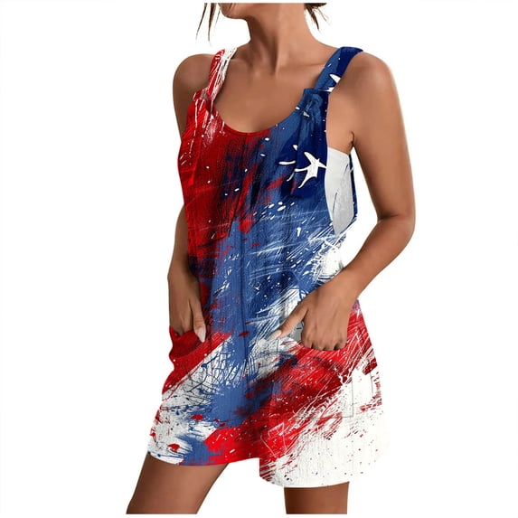Moxiu Womens American Flag Overalls Shorts 4th of July Sleeveless Festival Patriotic Rompers Loose Independence Day Adjustable Strap Short Overall 2025 Multicolor,XXL