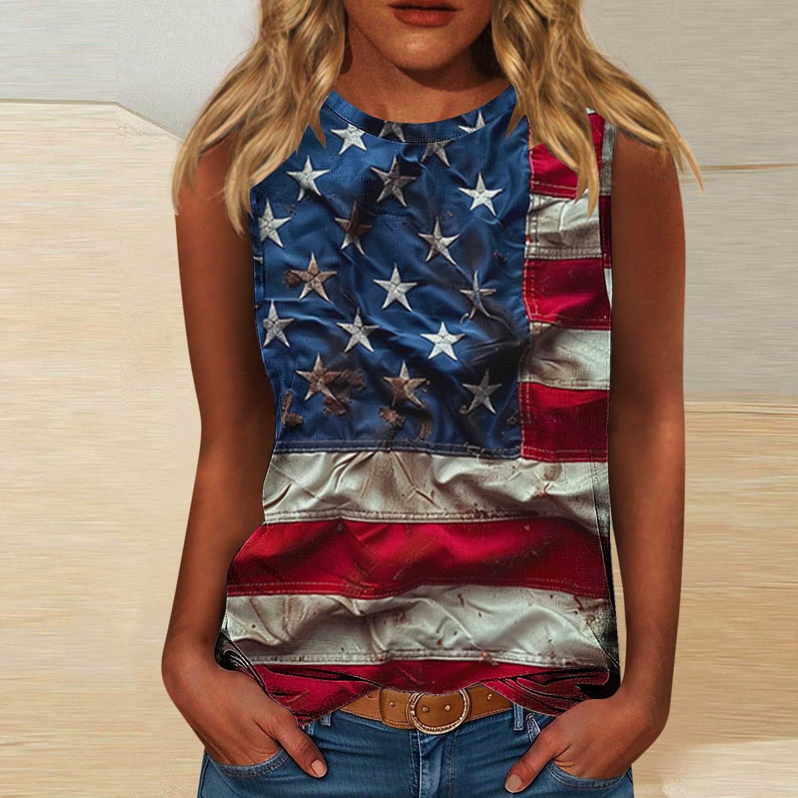 PUCKOLITY American Flag Tank Top For Women – Stars & Stripes 4th Of July Shirt, Soft Cotton Blend