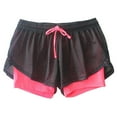 thumbnail image 1 of Moxiu Womens Athletic Shorts High Waisted Flowy Double Ruffle Running 2 in 1 Drawstring Casual Summer Sweat Shorts Hot Pink,L, 1 of 3
