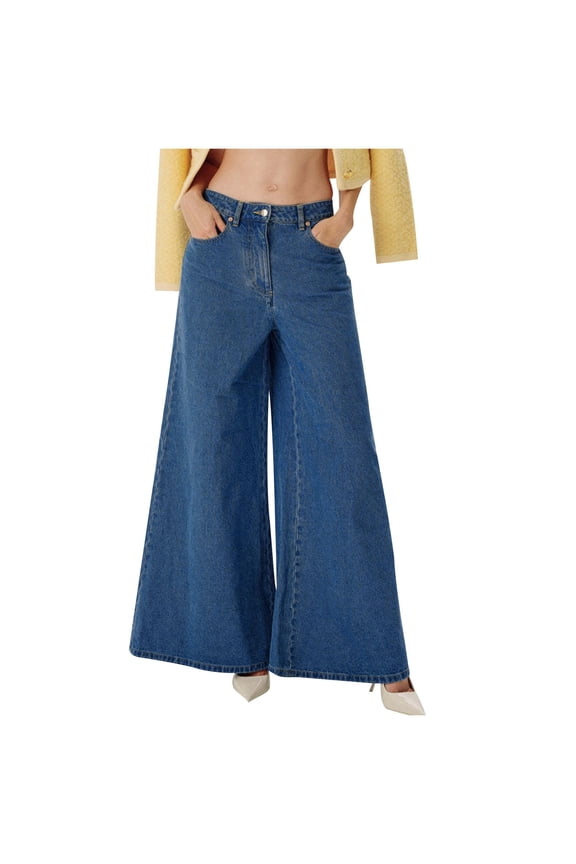 Womens Baggy Wide Leg Jeans Trendy Baggy High Waist Loose Fit Denim Pant Oversized Casual Streetwear Pockets Trousers Blue,M