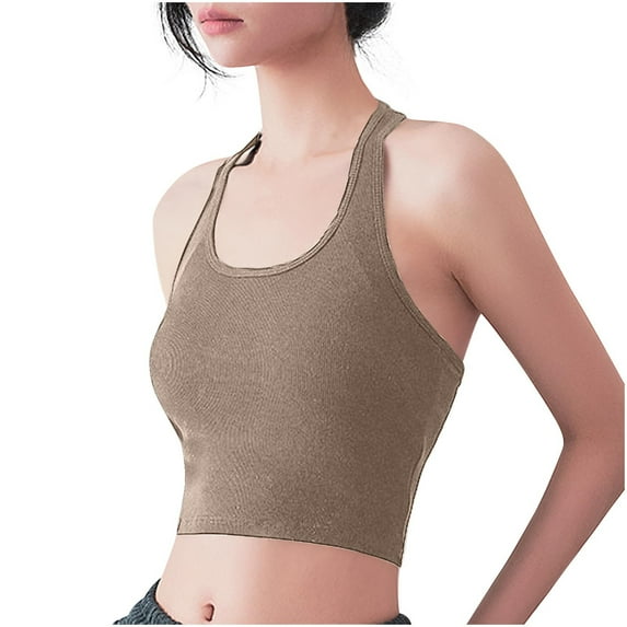 Moxiu Womens Camisole Tank Tops Built in Bra Cami Top Spaghetti Strap Camisole Shirts Solid Padded Undershirt 2025 Khaki,XL