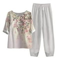 thumbnail image 1 of Moxiu Womens Capri Pants Clearance 2023，2 Piece Outfits for Women Summer Elastic Waist Capri Lounge Pants Short Sleeve Crew Neck Drape Tops Casual Wide Leg Linen Set, 1 of 6