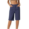 thumbnail image 1 of Moxiu Womens Capri Shorts Knee Length Stretchy Dressy Casual High Waisted Lounge Short Pants with Pockets Comfy Elegant Work Suit Shorts Navy,M, 1 of 4