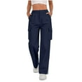 thumbnail image 1 of Moxiu Womens Cargo Pants Hiking Casual Quick Dry High Waistd Pants with 4 Pockets Streetwear Fall Stretch Solid Track Pant Navy,L, 1 of 9