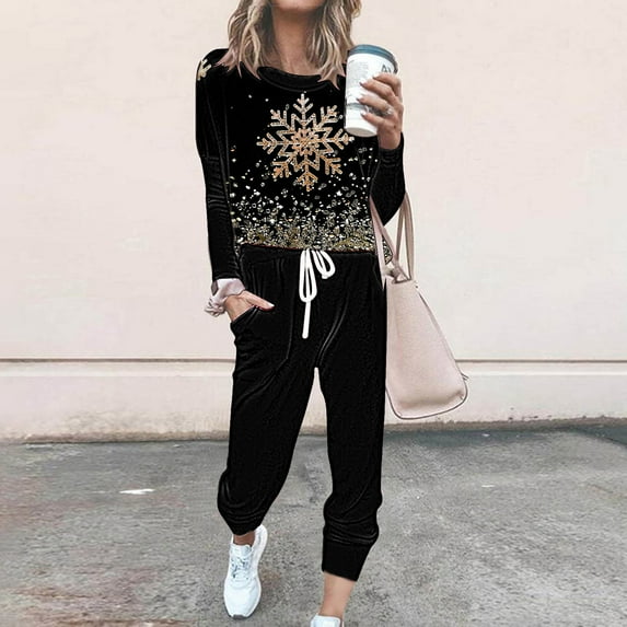Moxiu Womens Christmas Sets,Sweatsuits for Women Sets 2 Piece Christmas Outfits Glitter Xmas Tree Print Casual Lounge Sets Holiday Two Piece Sweat Suits Joggers Tracksuit Multicolor,XXXL
