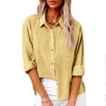 thumbnail image 1 of Moxiu Womens Cotton Linen Button Down Shirt for Women 2024 Fall Casual Long Sleeve Solid Color Shirts Loose Work Tops with Pockets Plus Size Yellow,XXL, 1 of 8