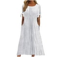 thumbnail image 1 of Moxiu Womens Eyelet Casual Summer Dress Crewneck Boho Embroidery Maxi Dresses Pleated Long Dress Vacation Dresses 2025 White,XXL, 1 of 4