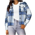 thumbnail image 1 of Moxiu Womens Flannels Fall Cropped Shacket Plaid Jacket Flannel for Women Crop Shacket Jacket Plaid Button Down Shirt Coats 2025 Blue,M, 1 of 6