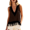 thumbnail image 1 of Moxiu Womens Fringe Tank Tops Faux Suede Deep V Neck Sleeveless Tassel Shirt Western Cowgirl Country Concert 70s Vintage Vest Brown,S, 1 of 9