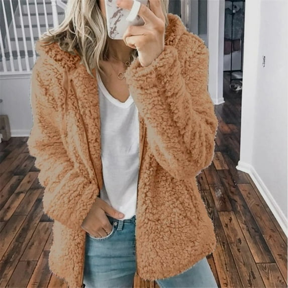 Moxiu Womens Fuzzy Jackets Clearance Sale Oversized Fall Winter Fleece Jackets Long Sleeve Warm Teddy Coats Zip Up Long Sleeve Casual Jacket Outerwear