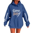 thumbnail image 1 of Moxiu Womens Hoodie Oversized Fleece Rugby Graphic Hoodie Y2K Pullover Sweater Game Day Hooded Sweatshirts with Pockets 2025 Blue,S, 1 of 4