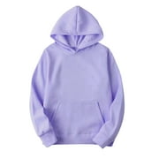 Moxiu Womens Hoodie Plain Fall Winter Basic Lightweight Hoodies Solid Color Drawstring Hooded Sweatshirts Long Sleeve Pullover Tops Purple,S