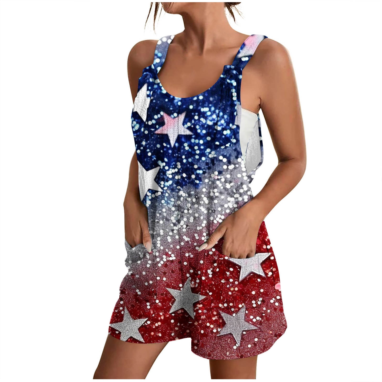 Moxiu Womens Independence Day Shorts Romper American Flag Overalls