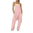 thumbnail image 1 of Moxiu Womens Jumpsuit 2025 Summer Casual Loose Rompers V Neck Sleeveless Spaghetti Strap Solid Color Baggy Long Pants Overalls Jumpers with Pocket Pink,XXL, 1 of 1