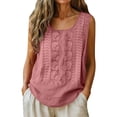 thumbnail image 1 of Moxiu Womens Linen Tank Tops Embroidered Sleeveless Crewneck Boho Top Summer Bohemian Dressy Casual Vacation Tunic Blouse Watermelon Red,M, 1 of 8