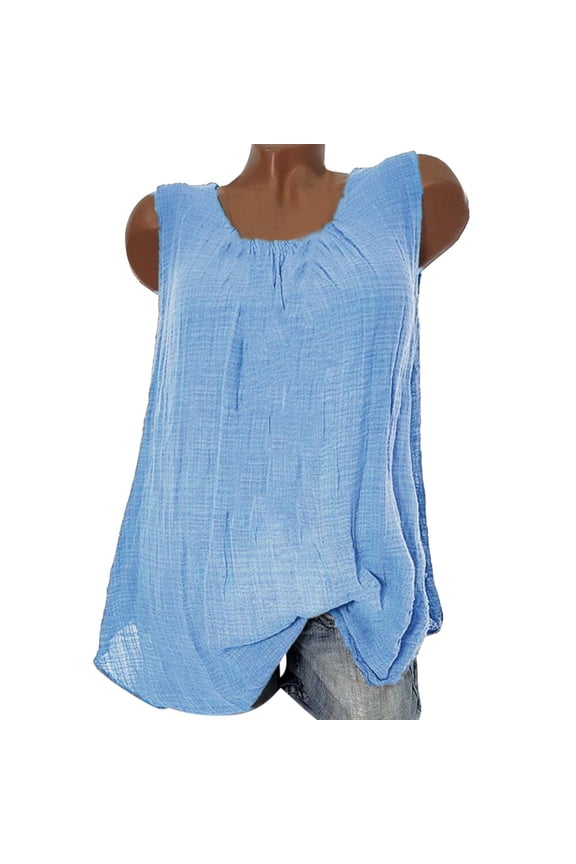 Womens Linen Tank Tops for Women Loose Fit Summer Casual Shirts Plus Size Comfy Breathable Blouses Sleeveless Tunic Tank Top 2024 Light blue,XXXXL