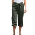 thumbnail image 1 of Moxiu Womens Linen Wide Leg Capri Pants for Women Casual Summer Drawstring Elastic Waist Capris Loose Comfy Breathable Cropped Trouser with Pockets 2025 Army Green,XXL, 1 of 6