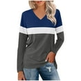 thumbnail image 1 of Moxiu Womens Long Sleeve V Neck T Shirts Color Block Tunics Tops Soft Basic Tee Casual Round Neck Loose Shirts Spring Blouses 2025 Navy,S, 1 of 3