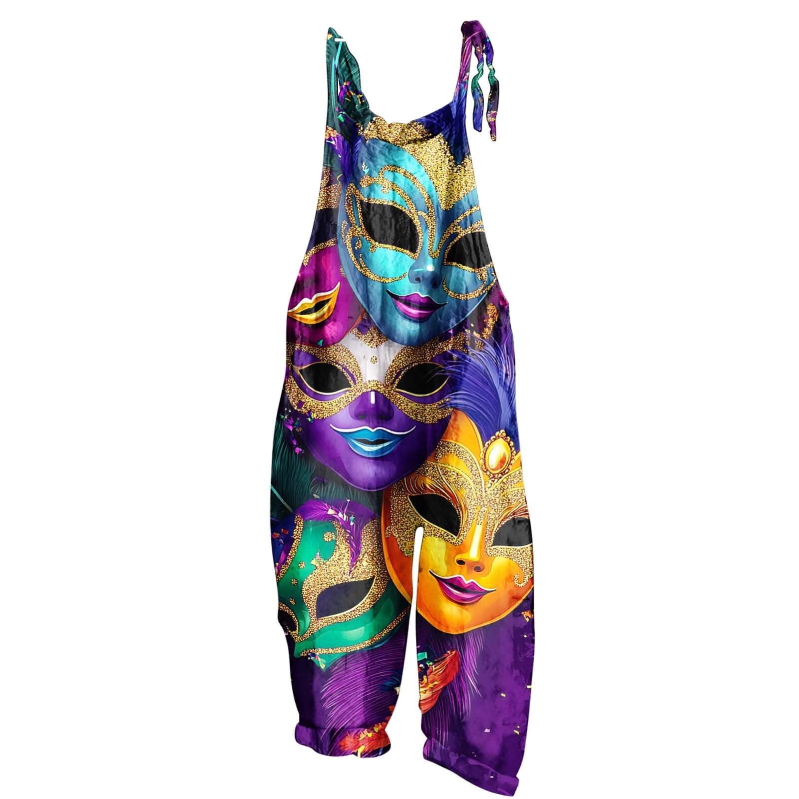 Multicolor Rompers Moxiu Womens Mardi Gras Rompers Carnival Themed Mask Print Adjustable ...