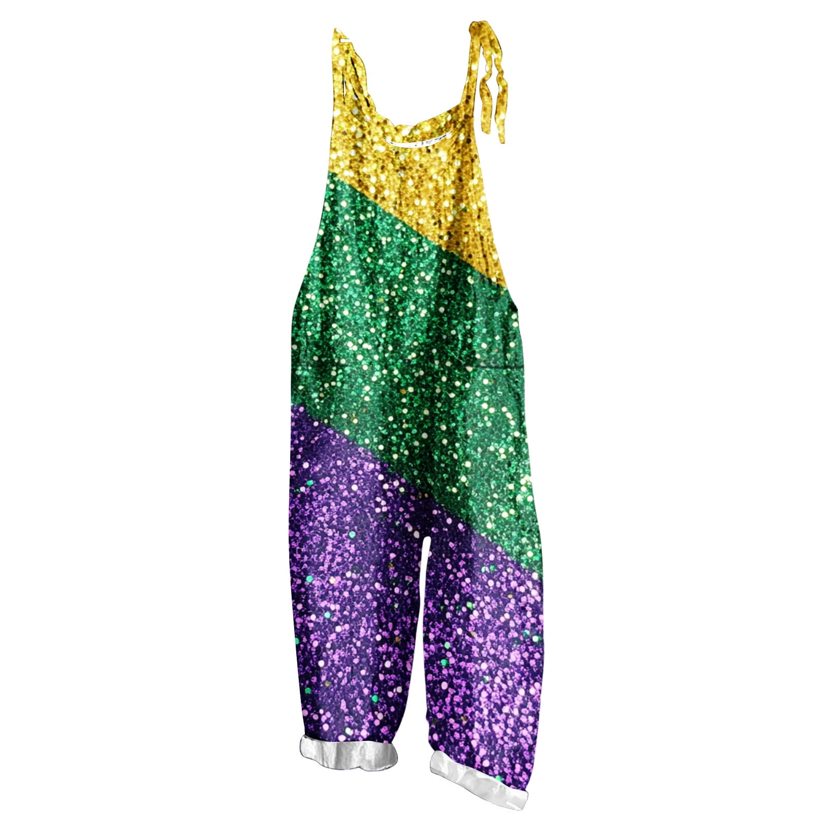 Moxiu Womens Mardi Gras Rompers Wide Leg Patchwork Sequin Graphic ...