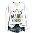 thumbnail image 1 of Moxiu Womens Mardi Gras Shirts for Women 2025 Casual Long Sleeve Pullover Graphic Crewneck Sweatshirts Funny Holiday Printed Party Tops White,XXXL, 1 of 4