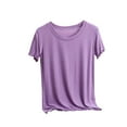 thumbnail image 1 of Moxiu Womens Modal Tops Short Sleeve Crew Neck T Shirts Solid Color Blouse Casual Loose Summer Shirt Basic Comfy Soft Tees Purple,XL, 1 of 4