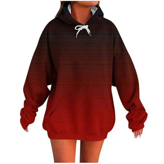 Moxiu Womens Oversized Hoodies Pullover Gradient Print Hoodie Fall Winter Fleece Hooded Sweatshirts Tops with Pocket 2025 Wine,XXL