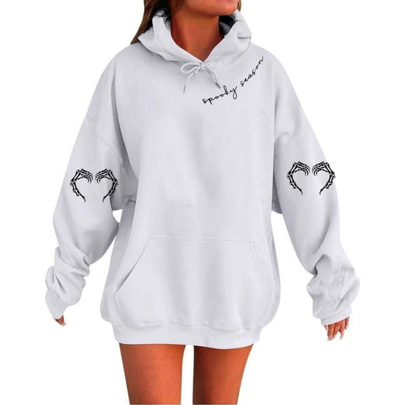Moxiu Womens Oversized Sweatshirt Hoodie Halloween Hoodies Fleece Hooded Pullover 2025 Ghost Print Holiday Festivel Hoodies White,S