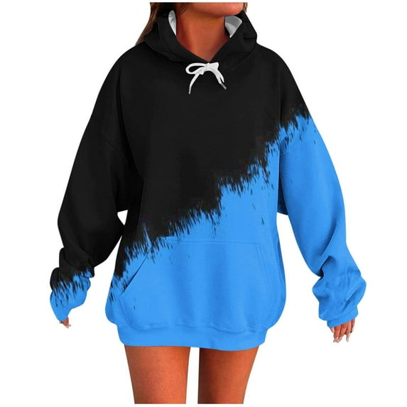 Moxiu Womens Oversized Sweatshirt Hoodie Pullover Tie Dye Hoodie Fall Winter Fleece Hooded Sweater Tops with Pocket 2025 Blue,L